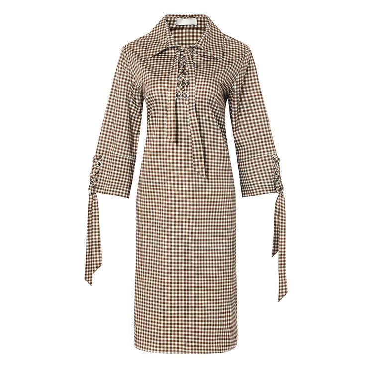 Brown Checkered Long Sleeve Dress Brown Checkered Long Sleeve Dress