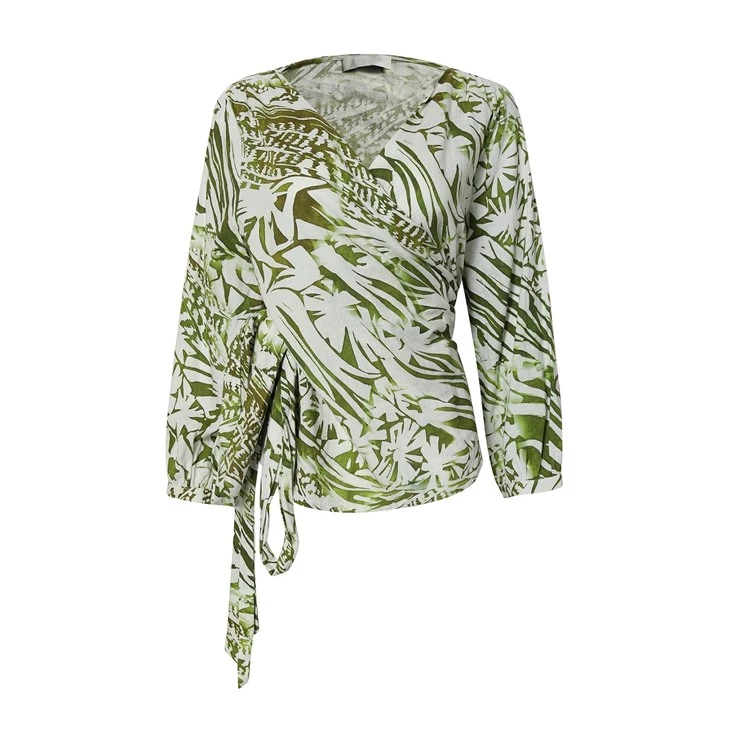 Stylish Green Print Long Sleeve Blouse